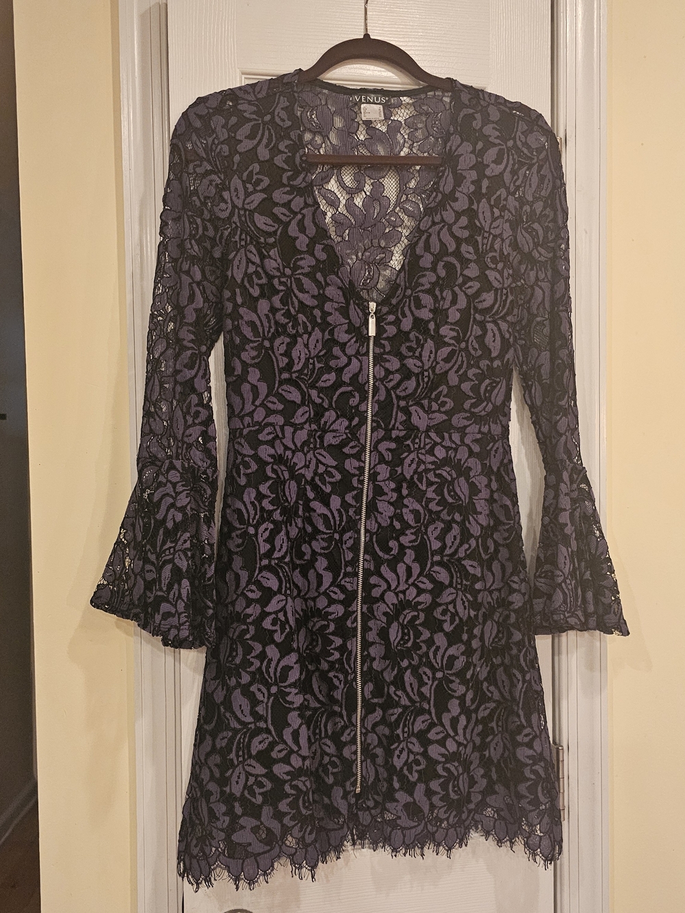 Venus Navy Blue Lace Long Sleeve Cocktail Dress